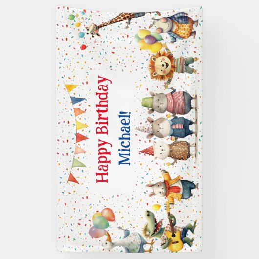 Dieren Verjaardagsfeest Spandoek (Verticaal)