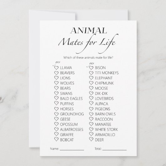 Dieren voor altijd trouwen Bruidsshower spelkaart Kaart (Voorkant)