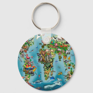 Dieren Wereldkaart Sleutelhanger