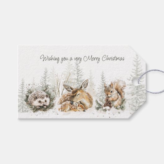 Dieren Winter Bos Kerstmis Cadeaulabel (Voorkant (Horizontaal))