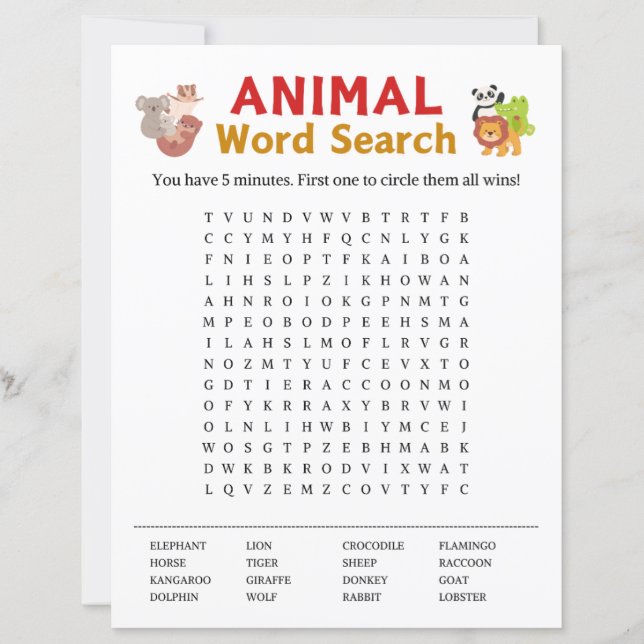 Dieren Woordzoekspel Game (Voorkant)