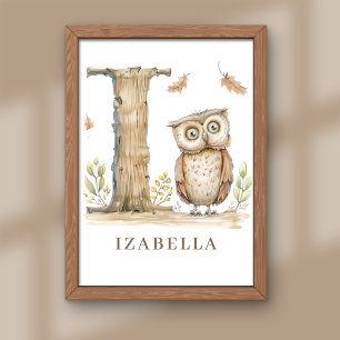 Dierenalfabet Letter I Kinderen Naam Uil Poster