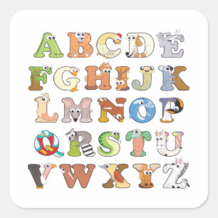 Dierenalfabet Letters ABCs Learning Vierkante Sticker