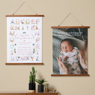 Dierenalfabet Nursery Birth Stats & Photo Hangend Wandkleed