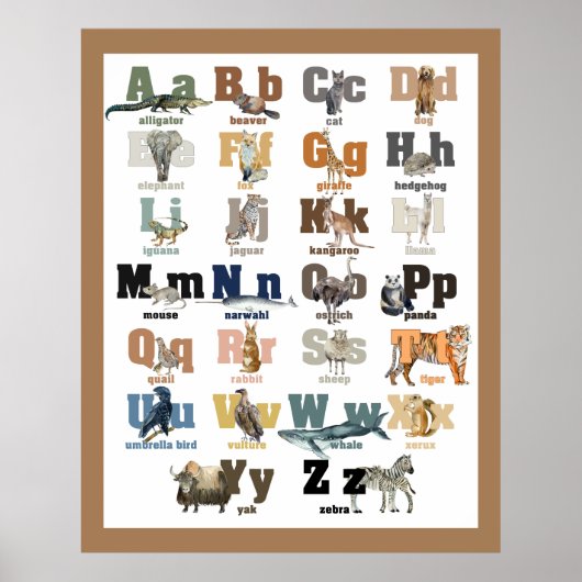 Dierenalfabet Nursery en Kind Wall Art Poster (Voorkant)