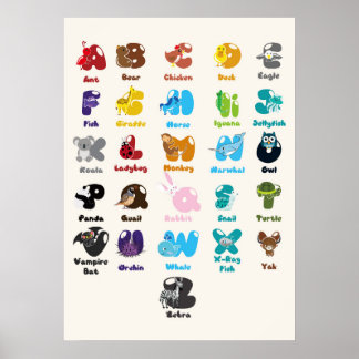Dierenalfabet voor onderwijs aan kinderen poster
