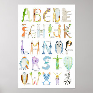 Dierenalfabetposter - 33 x 48 cm poster