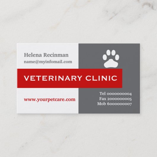 Dierenarts/dierenkliniek, pootrood in het oog spri visitekaartje (Voorkant)