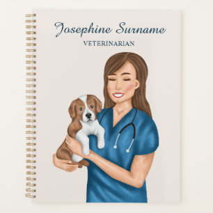Dierenarts huisdier dokter veearts meisje met pupp planner