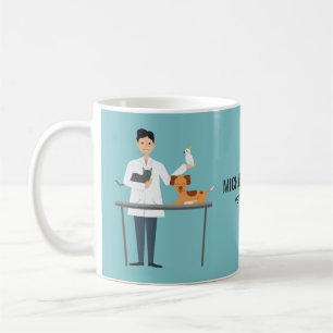 Dierenarts Man Met Dieren & Aangepaste Tekst Koffiemok