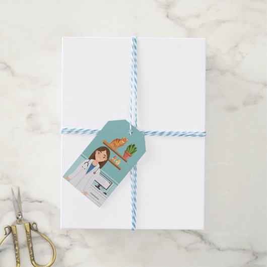 Dierenarts Vrouw Dierenarts Meisje met Oranje Cat  Cadeaulabel (Met Touw)