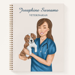 Dierenarts Vrouwelijke Dierenarts DVM Met Puppy Notitieboek
