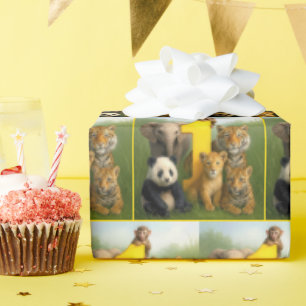 Dierenbaby's in het wild met een nummer één cadeaupapier