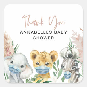 Dierenbedwelmingsmaskers met baby vierkante sticker