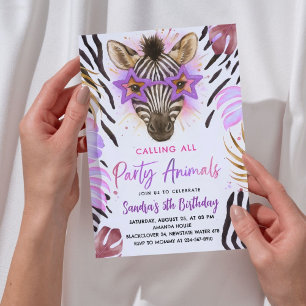 Dierenfeest - Zebra Verjaardagsfeest Kaart