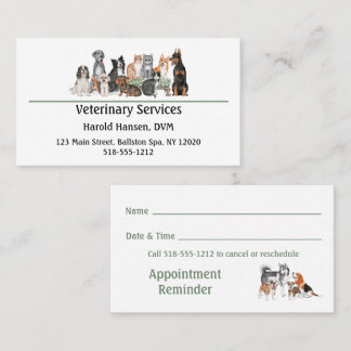 Dierengeneeskundige of dierenbeschermingsdiensten visitekaartje