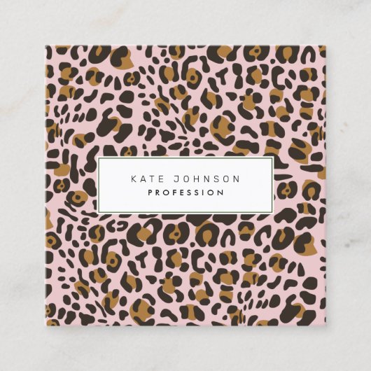 Dierenhuid Luipaard Afdrukpatroon Roze QR-code Vierkante Visitekaartje (Voorkant)