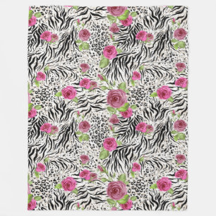 Dierenhuidprint en rozen fleece deken