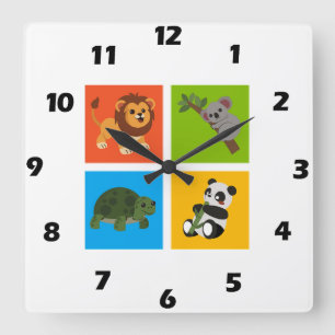 Dierenkwadraten Kleurenwandklok met Collectie Vierkante Klok