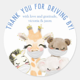 Dierenmaskers COVID Drive door Baby showers Sticke Ronde Sticker
