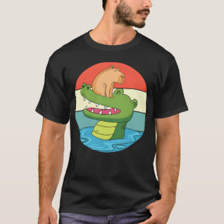 Dierennprint Capybara rijdt op Krokodil vrienden f T-shirt