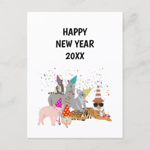 Dierenpartij - Dierenholiday - Nieuwe jaarkaart Feestdagenkaart