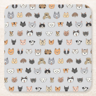 Dierenplezier: Katten Honden Doodle Mix Vierkante Kartonnen Onderzetter