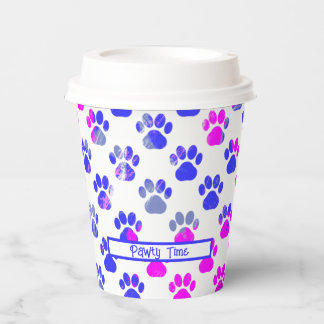 Dierenpoot silhouet blauw roze pawty papier papieren bekers