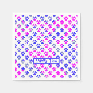 Dierenpoot silhouet blauw roze pawty papier servet