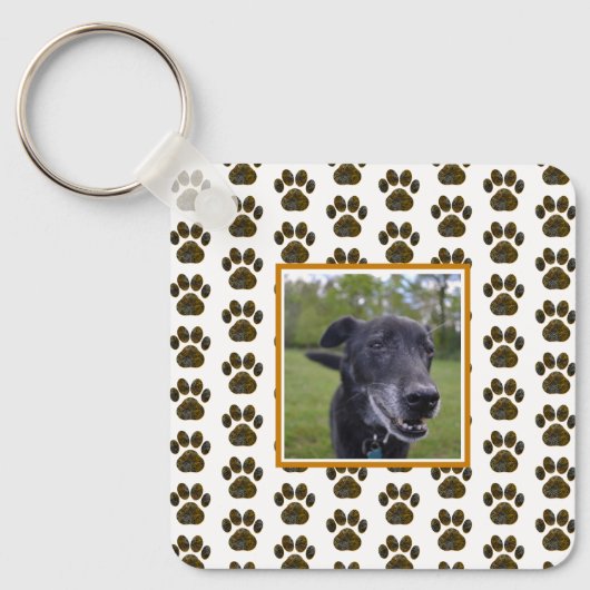 Dierenpoot Silhouet Halloween Sinaasappel Wit Sleutelhanger (Voorkant)