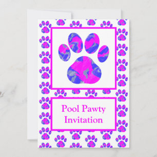 Dierenpoot Silhouet Zwembad Feest Roze Blauw Kaart