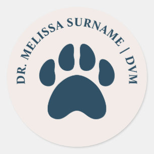 Dierenpootafdruk in elke kleur Dierenarts Vet DVM Ronde Sticker