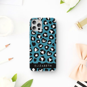 Dierenprint, Blauwe luipaard, Harten, Jouw naam iPhone 12 Pro Hoesje