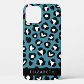 Dierenprint, Blauwe luipaard, Harten, Jouw naam Case-Mate iPhone Case (Achterkant)