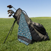 Dierenprint, Blauwe luipaard, Harten, Jouw naam Golfhanddoek (Groen)