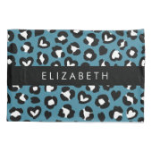 Dierenprint, Blauwe luipaard, Harten, Jouw naam Kussensloop (Achterkant)