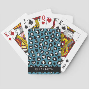 Dierenprint, Blauwe luipaard, Harten, Jouw naam Pokerkaarten