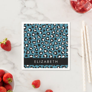 Dierenprint, Blauwe luipaard, Harten, Jouw naam Servet