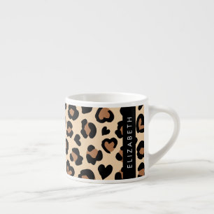 Dierenprint, Bruin Luipaard, Harten, Jouw naam Espresso Kop