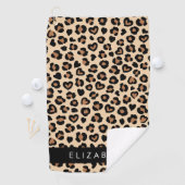 Dierenprint, Bruin Luipaard, Harten, Jouw naam Golfhanddoek (Insitu)