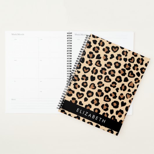 Dierenprint, Bruin Luipaard, Harten, Jouw naam Planner (Display)