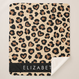 Dierenprint, Bruin Luipaard, Harten, Jouw naam Sherpa Deken