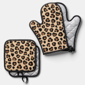 Dierenprint, Bruine luipaard, Cheetah Spots, Harte Ovenwant & Pannenlap Set (Voorkant / Achterkant)