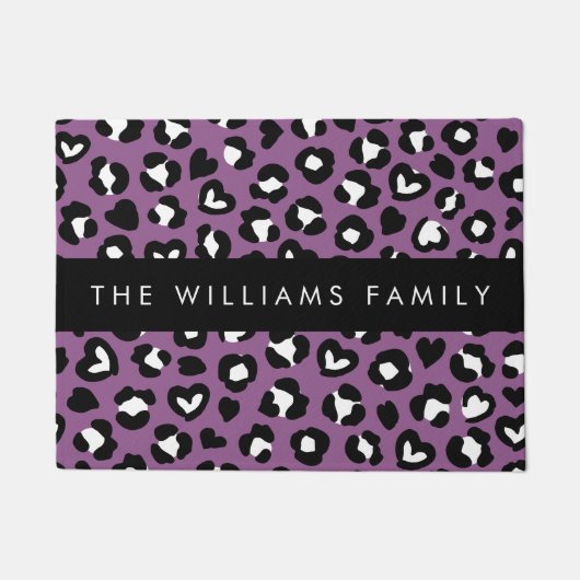 Dierenprint, Paarse luipaard, harten, Jouw naam Deurmat (Voorkant)
