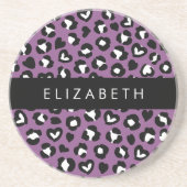 Dierenprint, Paarse luipaard, harten, Jouw naam Zandsteen Onderzetter (Voorkant)