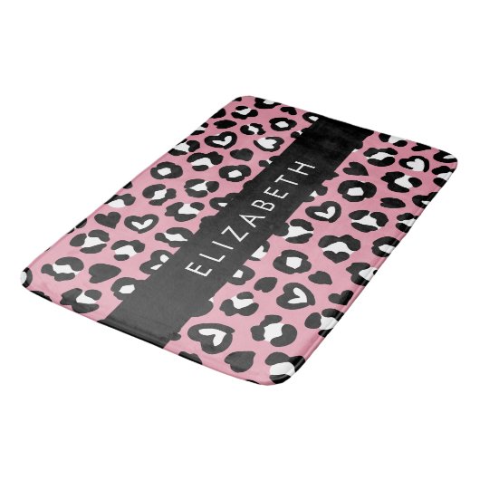 Dierenprint, roze luipaard, harten, Jouw naam Badmat (Gekanteld)