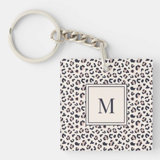 Dierenprint roze monogram sleutelhanger (voorkant)