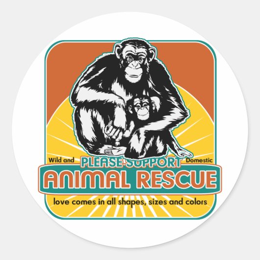 Dierenredding Chimpansee Ronde Sticker (Voorkant)