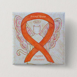 Dierenredding Oranje Kat Engel Kunst Pin Vierkante Button 5,1 Cm