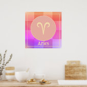 Dierenriem roze ombre check poster (Keuken)